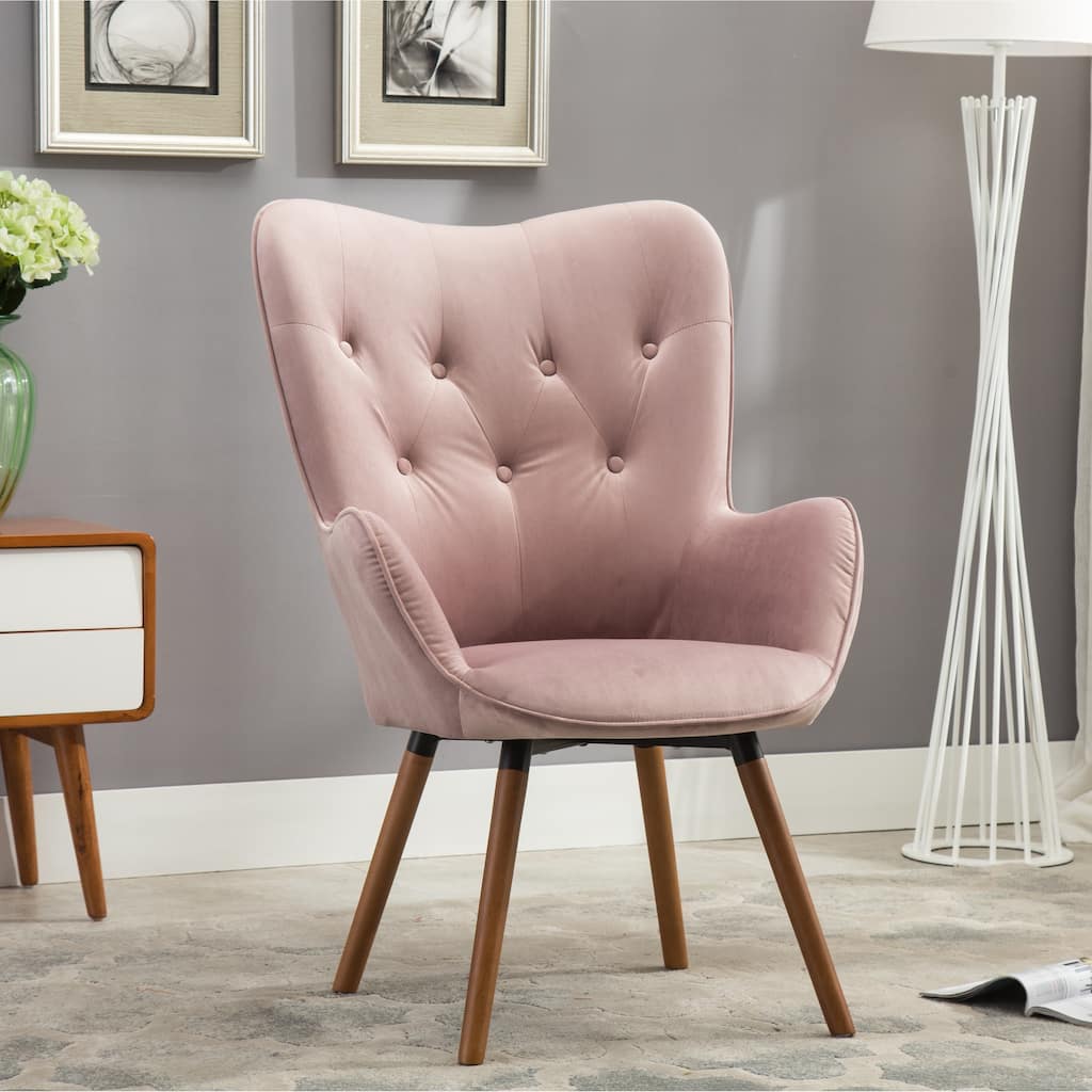 Mauve Modern 30" Polyester Button Tufted Accent Chair with Solid Wood Frame for Living Room