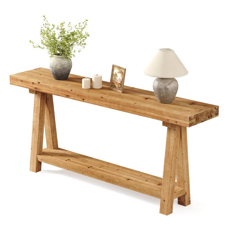 70.87-Inch Solid Wood Console Table with Shelves for Entryway