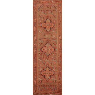 Hand Knotted Oriental 100% Wool Carpet Traditional Geometric Brown Mahal Runner Rug - 10' 1'' X 2' 7''