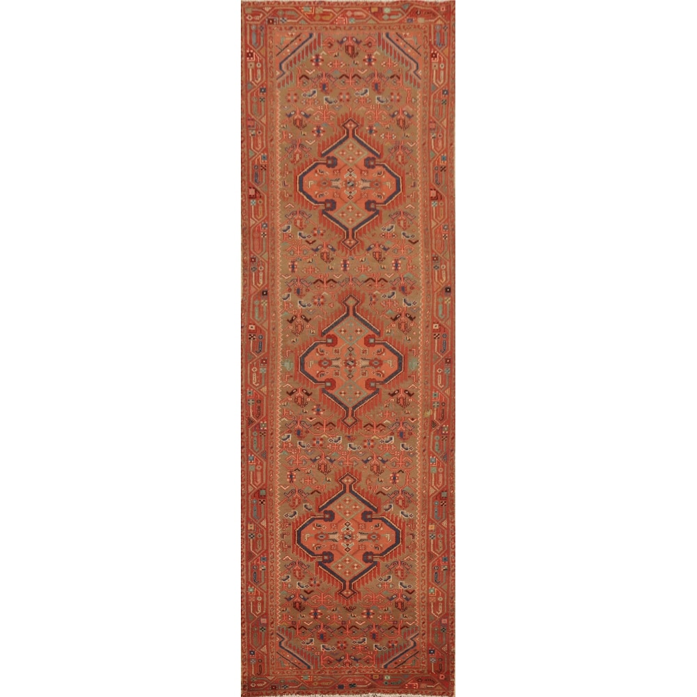 Hand Knotted Oriental 100% Wool Carpet Traditional Geometric Brown Mahal Runner Rug - 10' 1'' X 2' 7''