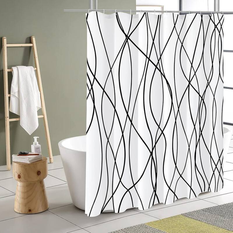 Striped Shower Curtain, Abstract Modern Minimalist Waterproof Fabric