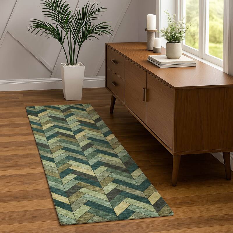 Machine Washable Indoor/ Outdoor Modern Chevron Chantille Rug