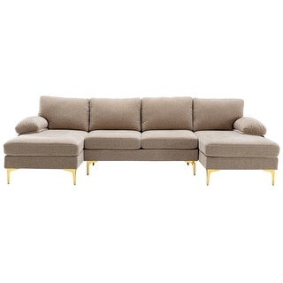 Chenille Fabric Sectional Sofa With Cushion Back And Pillow Top Arms ...