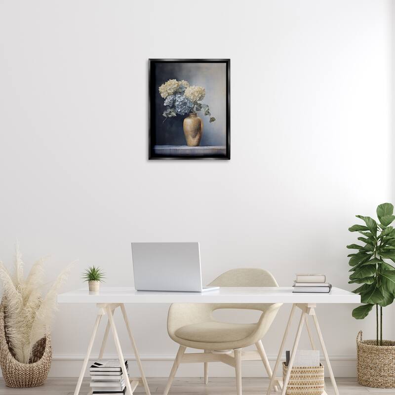 Stupell Subtle Hydrangeas in Vase Framed Floater Canvas Wall Art Design By Arlington Prints