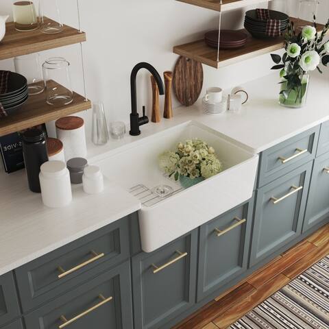 DeerValley Perch 24" x 16" Ceramic Rectangular Farmhouse Kitchen Sink