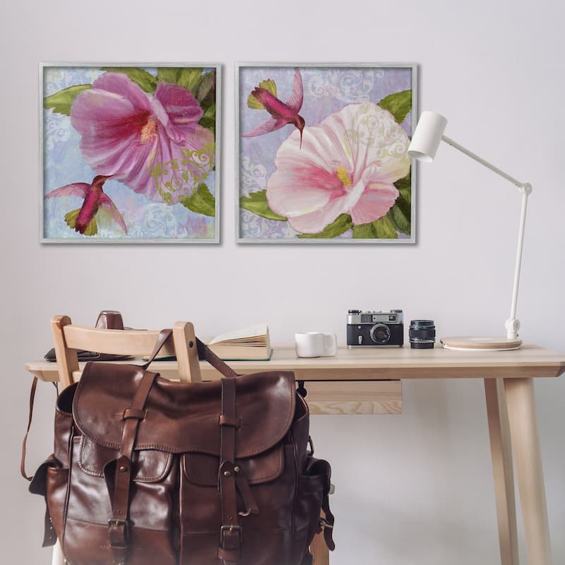 Stupell Hummingbirds & Poppy Bulbs Framed Giclee Art Design By Sasha (Set of 2)