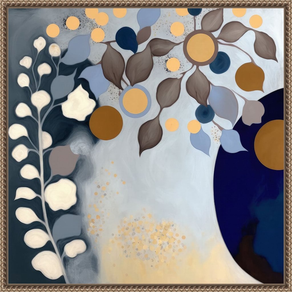 Modern Midnight Bloom II by Bella Eve Framed Canvas Wall Art Print - Sylvie Beaded Gold