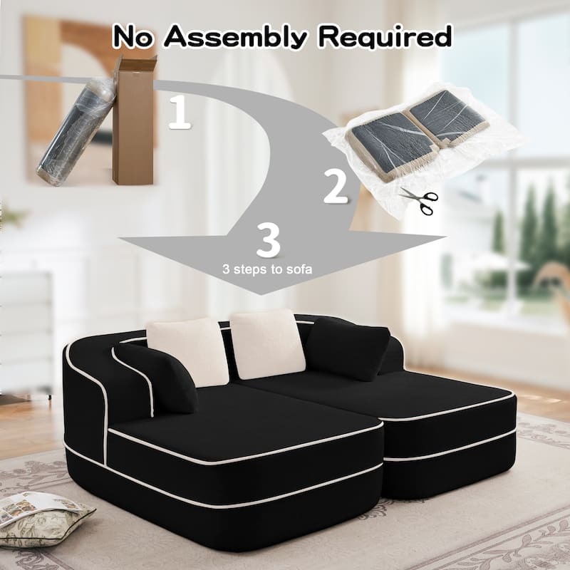 GDF Studio - Greenbrier 77.2" Modern Teddy Upholstered Boneless Sleeper Sofa with Double Chaises, and Contrast Color Design