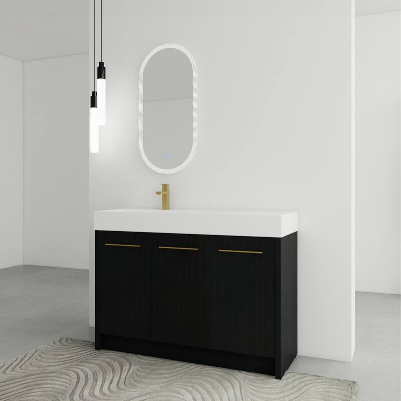 24" Bathroom Vanity with Resin Sink, Soft Close Hinges, Adjustable Storage, Black Chestnut Color, Freestanding Cabinet