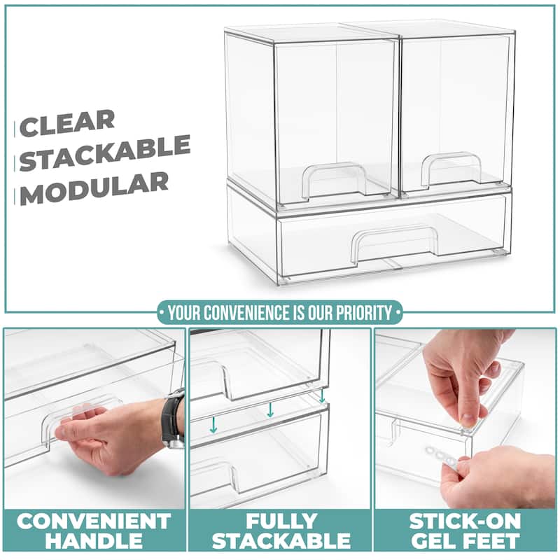 Sorbus Stackable Acrylic Storage Drawers, Tall and Wide Clear Plastic Organizer Bins for Countertop Organization