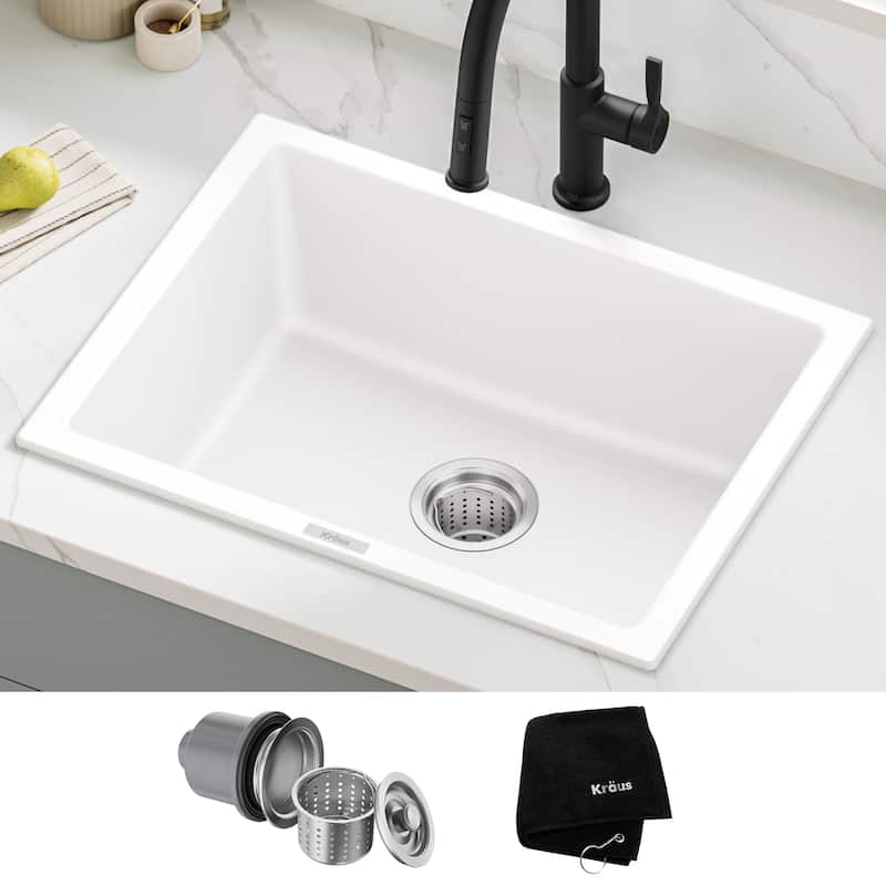 KRAUS Granite 24 inch 1-Bowl Undermount Drop-in Kitchen Sink - White