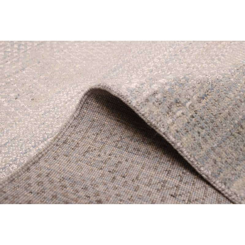 ECARPETGALLERY Hand-knotted Finest Silk Shadow Light Denim Blue Viscose, Wool Rug - 3'0 x 11'0