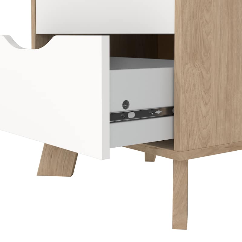 Porch & Den Ikast 2 Drawer Nightstand, Jackson Hickory/White