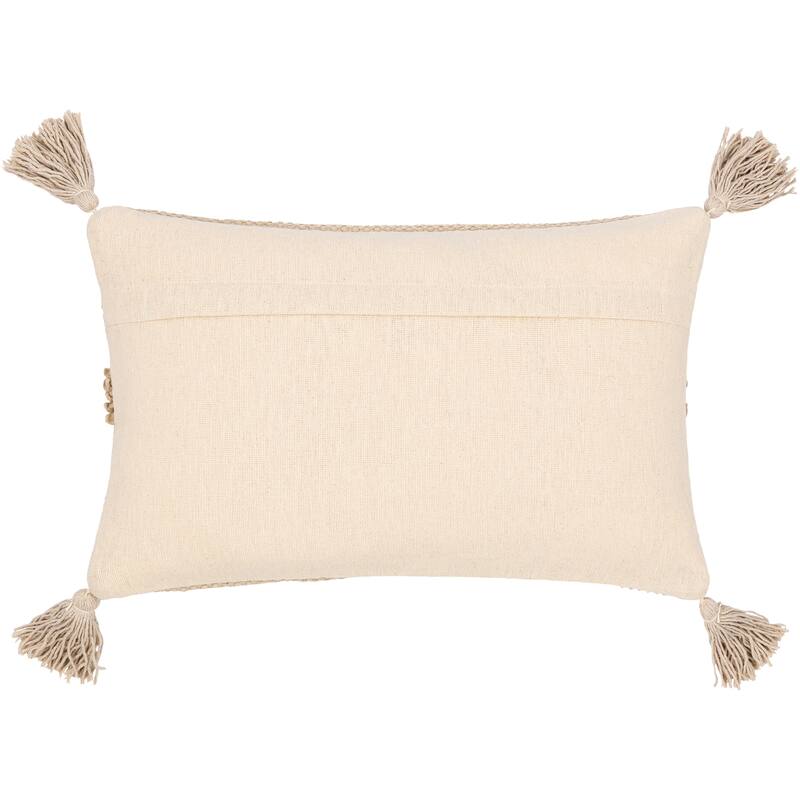 Goa Taupe Bohemian Tassel Wool Throw Pillow Cover (20" x 20")