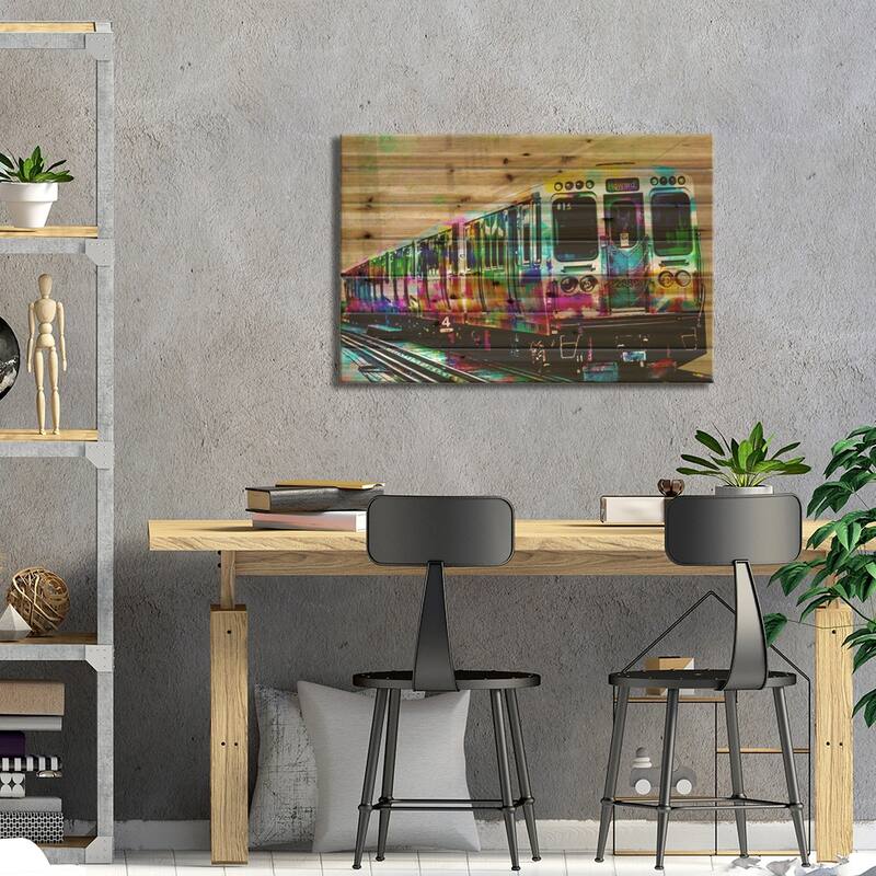 Pop El Print On Wood by Unknown Artist - Multi-Color