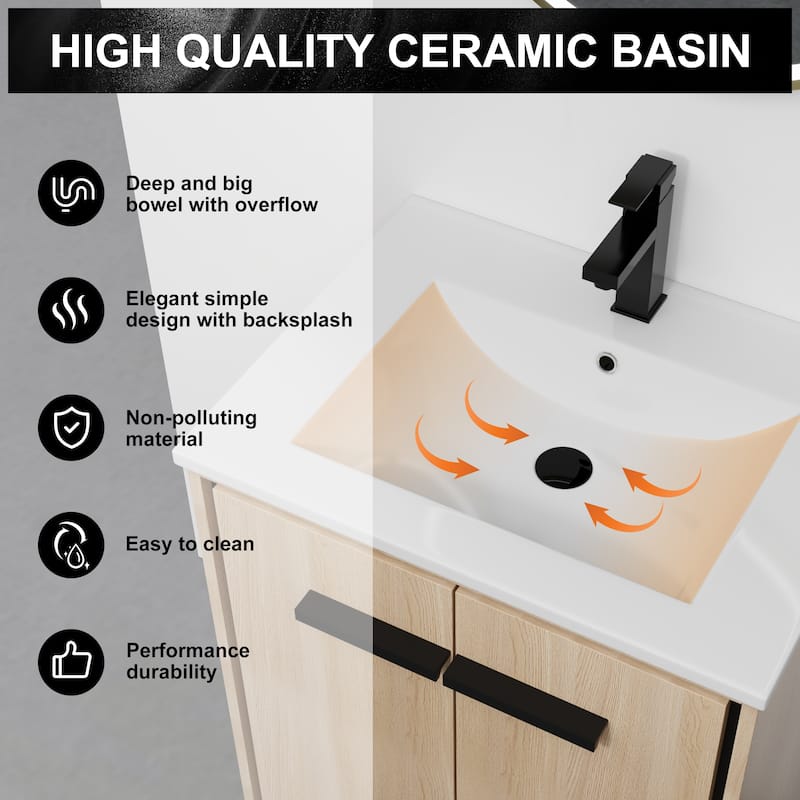 Malwee 24"/30" FreeStanding Bathroom Vanity, Floor Stand Bathroom Vanity with Sink,Soft Close Door and Adjustable shelf