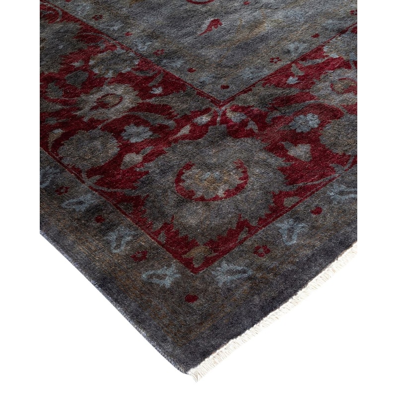 Overton Hand Knotted Wool Vintage Inspired Modern Contemporary Overdyed Gray Area Rug - 9' 1" x 11' 9"