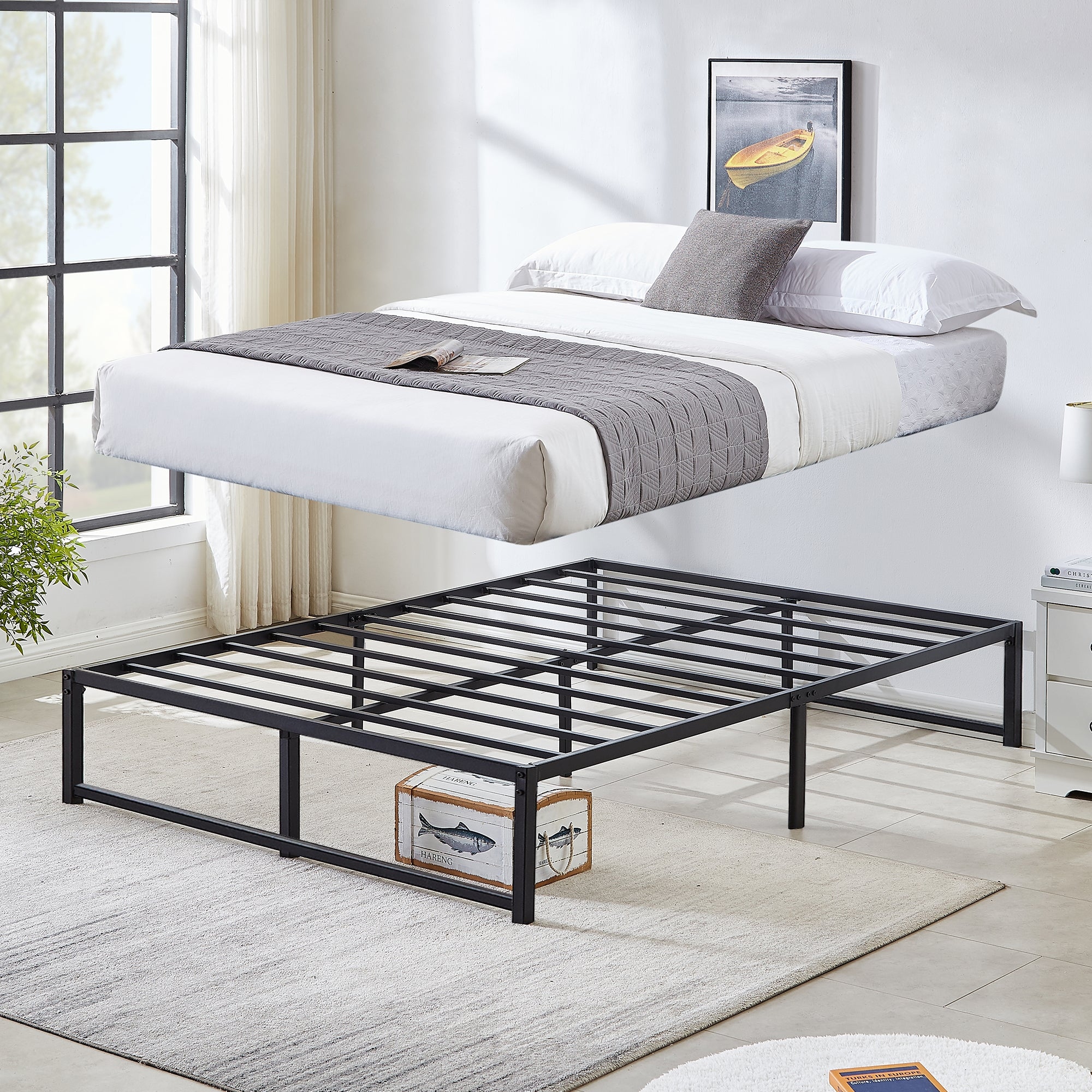 VECELO 14 inch Metal Bed Frames Steel Slat 16 inch Bed Frame 18