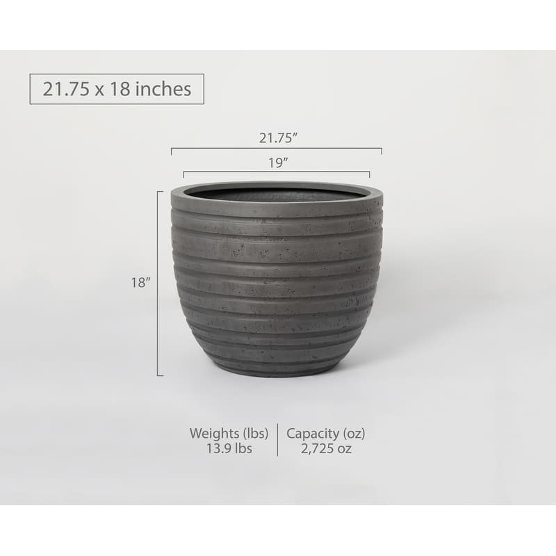Indoor/Outdoor Large Nordic Minimalist Fiberstone Lightweight Round Planter Pot - 21, 18, 15 inch Cement Finish