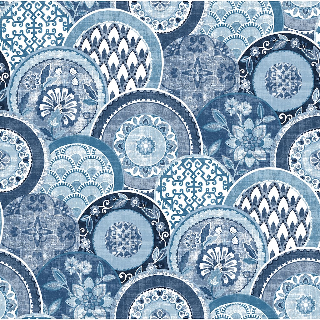 A-Street Prints Laguna Blue Plate Wallpaper