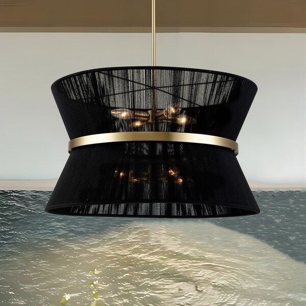 8 Light Modern Boho Large Drum Chandelier 24 inch Fabric Hourglass Hand woven Chandelier in Gold Black for Dining Living Room On Sale Bed Bath Beyond 36133450