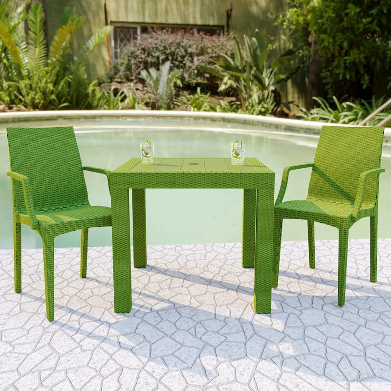 Mace Polypropylene Stackable Armrest Patio Dining Chair with Woven Design for Outdoor Dining Patio Indoor Gatherings