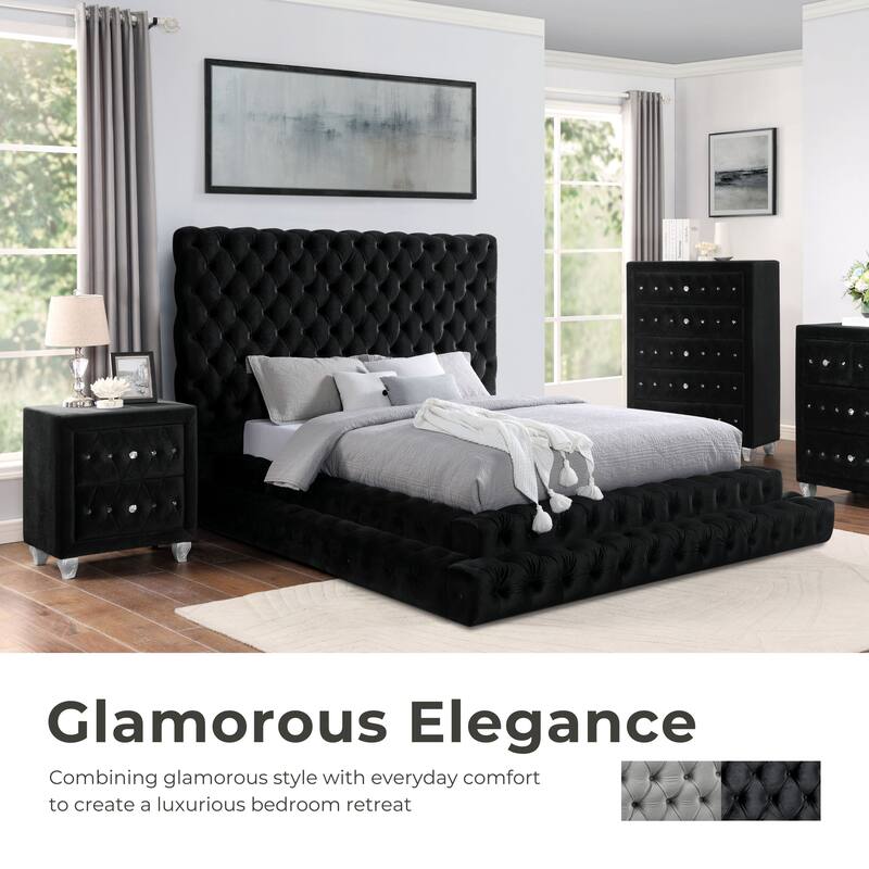 Furniture of America Allenhurst Glam Tufted Fabric Low Profile Platform Bed