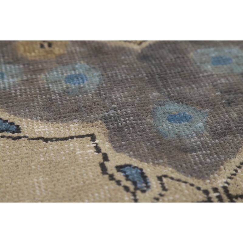 Geometric Blue Tabriz Persian Rug Traditional Hand-Knotted Wool Carpet - 6'7"x 9'9"