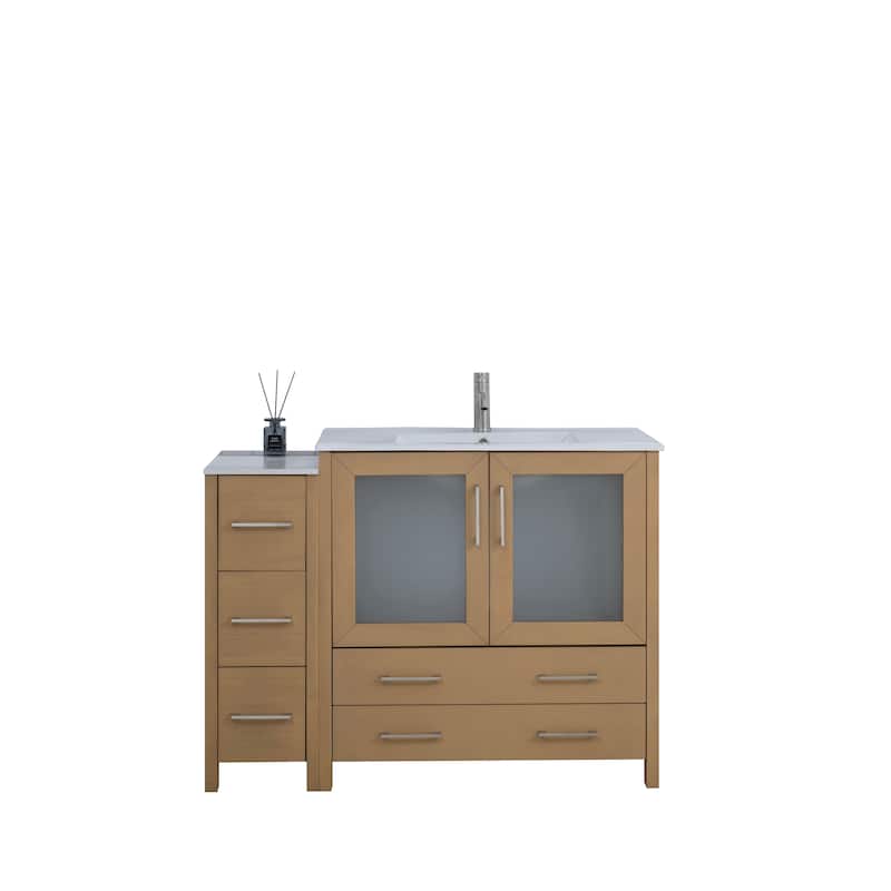 Vanity Art 48-Inch Single Sink Bathroom Vanity Set 5 Dove-Tailed Drawers 2 Cabinets 1 Shelf Soft-Closing Doors with Free Mirror