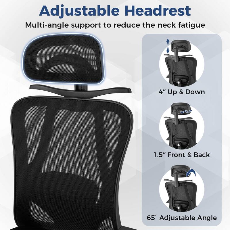 Ergonomic Mesh Office Chair with Adjustable Headrest Lumbar Support and Reclining Back Black Swivel Computer Desk Chair