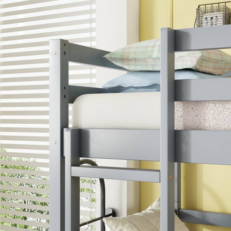 Roomfitters Triple Rubber Wood Bunk Bed, Detachable Twin over Twin over Twin with Ladders and Guardrails
