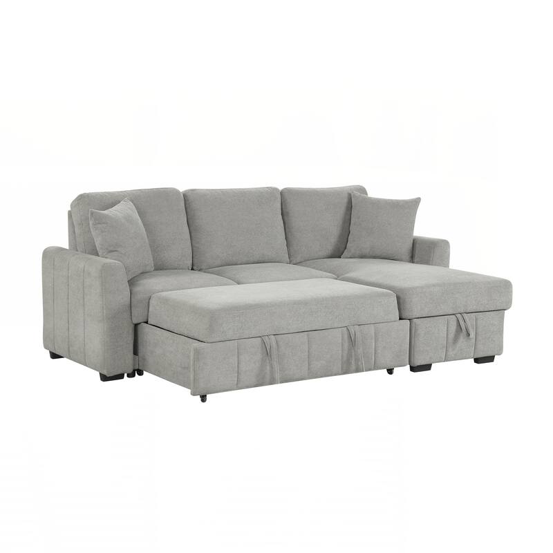 L-Shaped Sectional Sleeper Sofa with Reversible Storage Chaise, Drop-Down Center Back Cushion with Dual Cup Holders