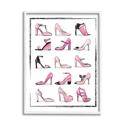 Stupell Pink Heels Lined Up Women's Glam Shoes Framed Wall Art
