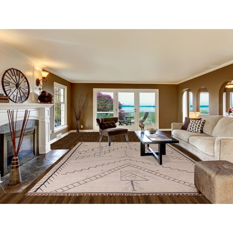 Geometric Ivory Moroccan Oriental Area Rug Handmade Wool Carpet - 9'0"x 13'3"