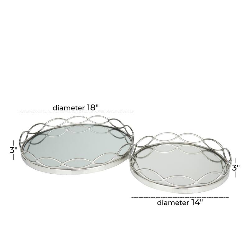Contemporary Stainless Steel Metal Mirrored Tray (Set of 2) - Silver or Gold
