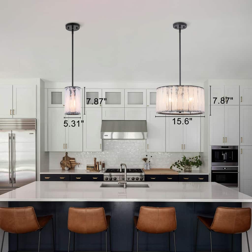 Cloudy White Glass Black Pendant Lighting Modern for Kitchen Island