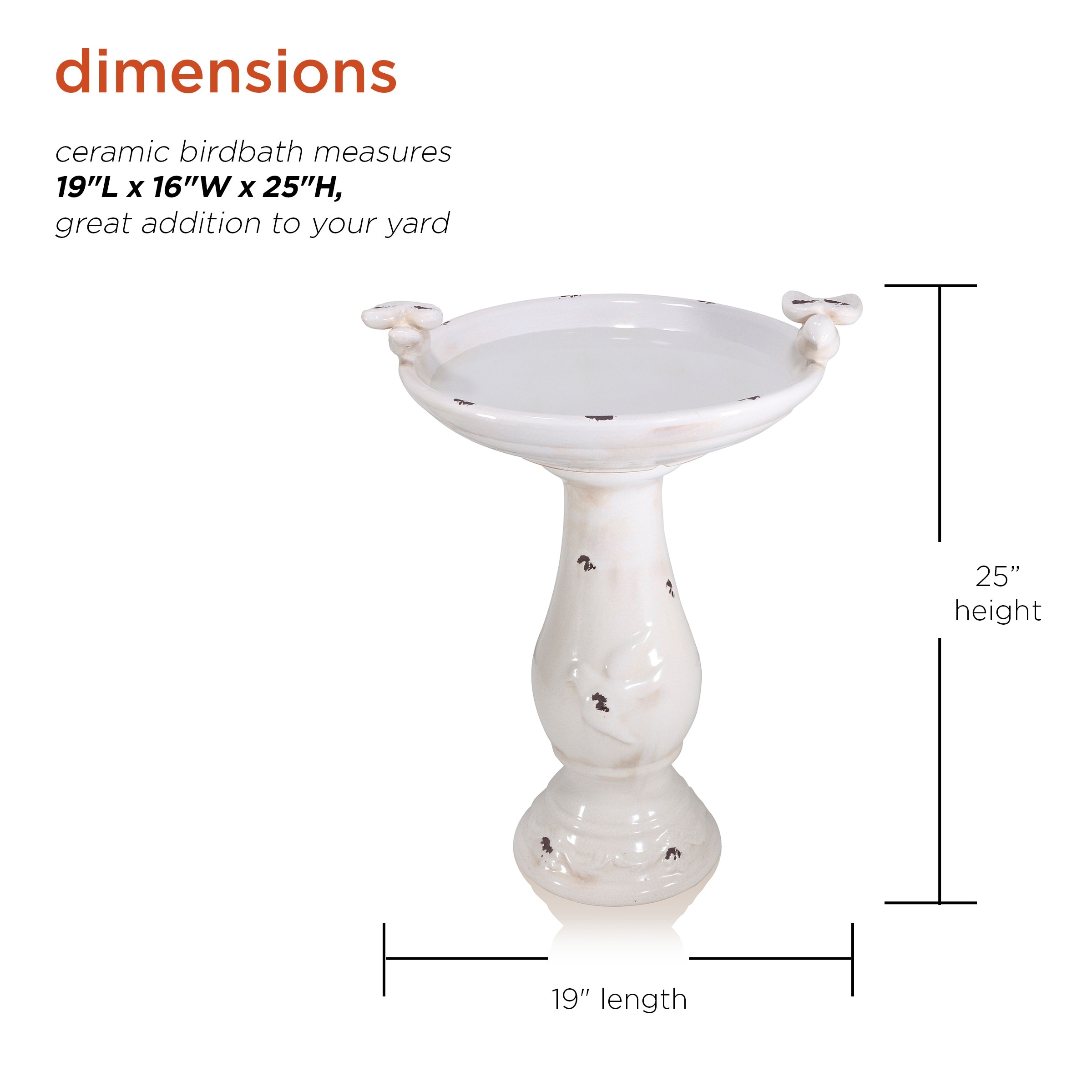Alpine Corporation 25" Tall Outdoor Ceramic Antique Pedestal Birdbath - Thumbnail 2