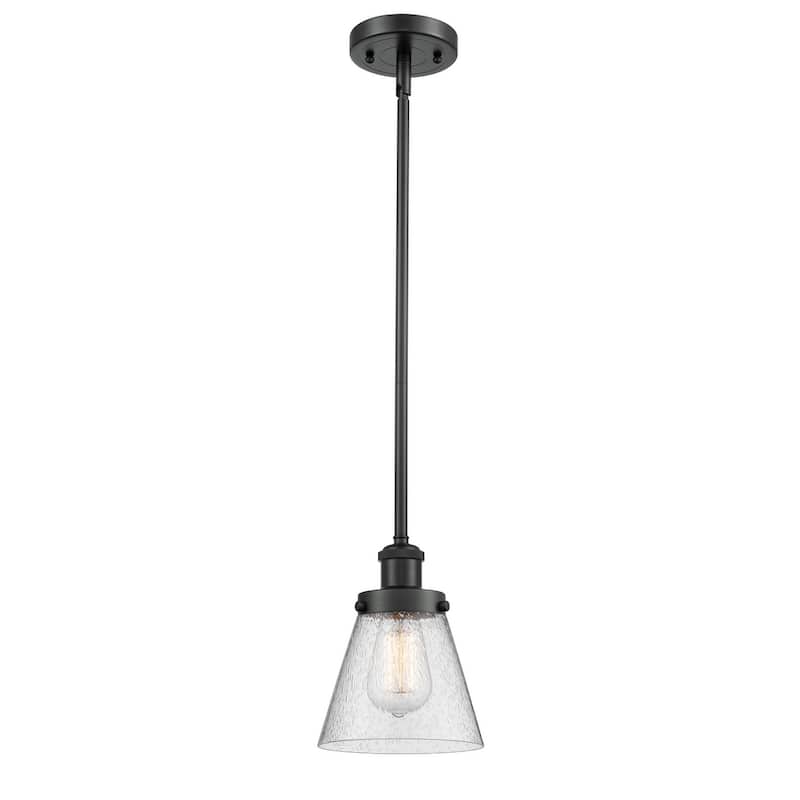 Innovations Lighting Small Cone 6" Wide Mini Pendant - Rod Hung - Matte Black / Seedy