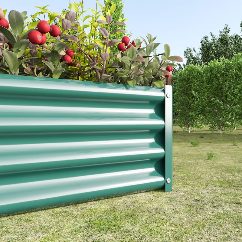 Anmytek Raised Metal Garden Bed Corrugated Green Planter Box for Vegetables Flowers Outdoor