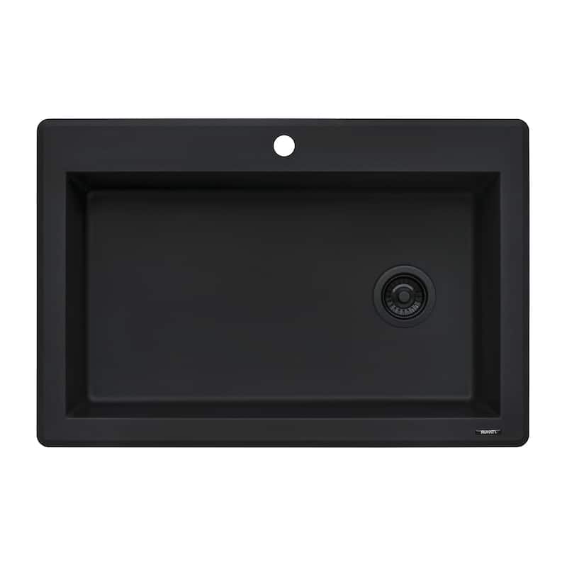 Ruvati 33 x 22 inch epiGranite Drop-in Topmount Granite Composite Single Bowl Kitchen Sink - Midnight Black - RVG1033BK