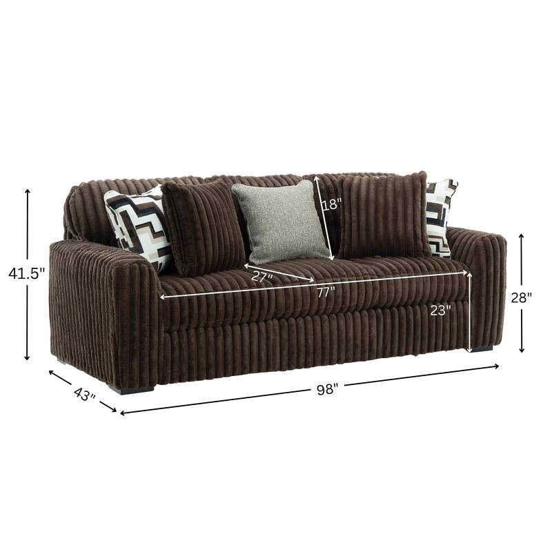 Roundhill Furniture Solenne Oversized Modern Sofa with Jumbo Corduroy Upholstery, Reversible Cushions, and Five Accent Pillows