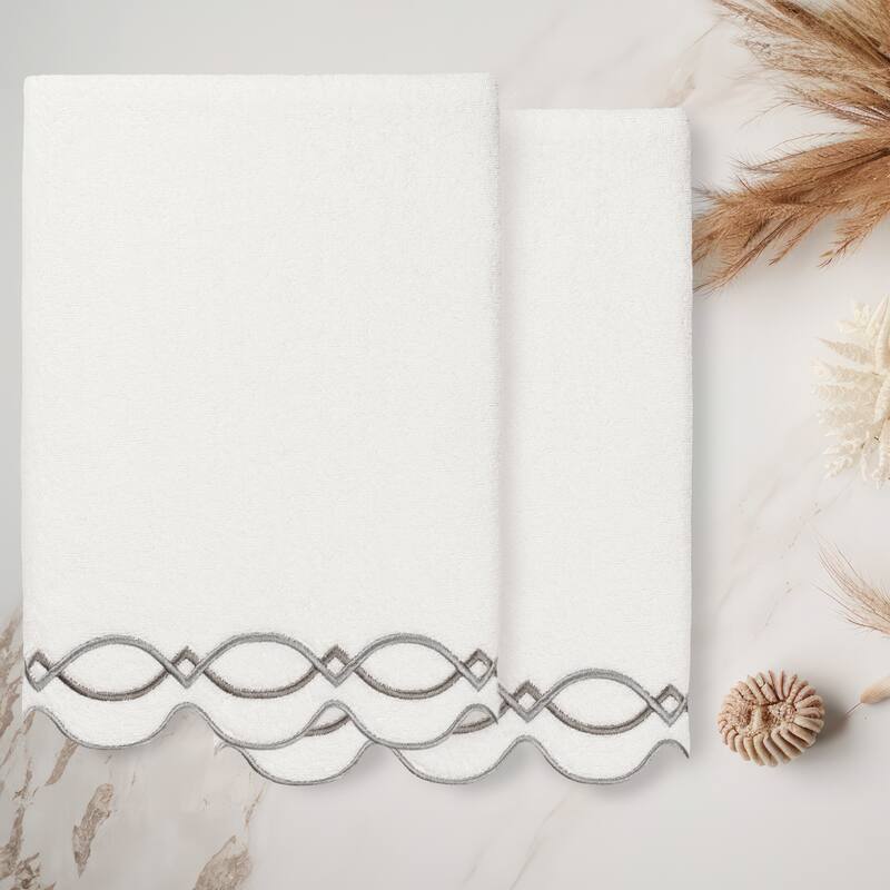 Authentic Hotel and Spa 100% Turkish Cotton DIAMOND CHAIN Scallop Embellished Towel Collection