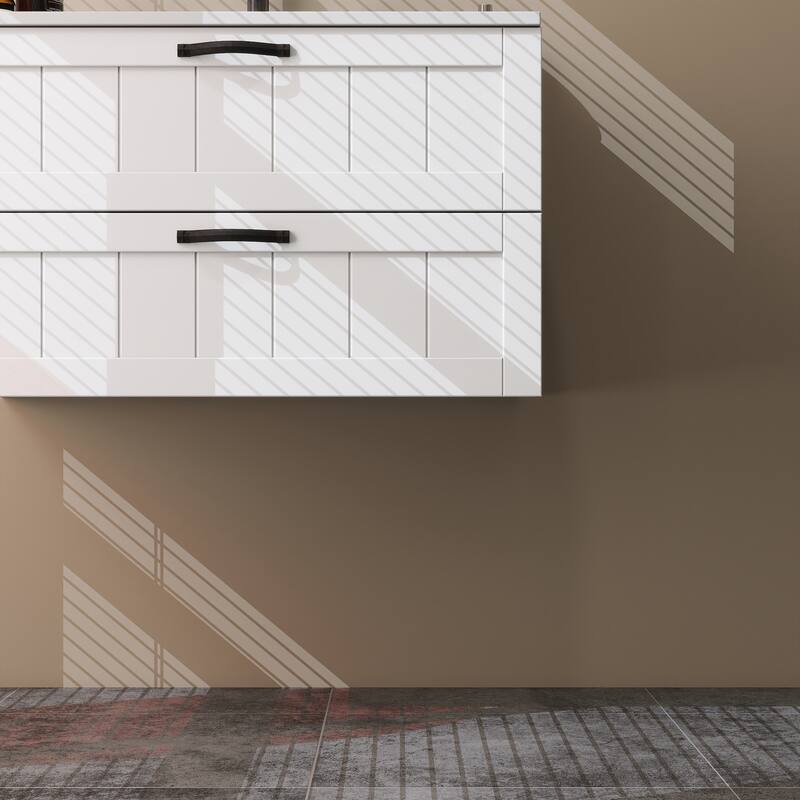 GDFStudio - 31.5" Modern Style Bathroom Cabinet, Double Drawer with Decor Line, Wall-Mounted Vanity