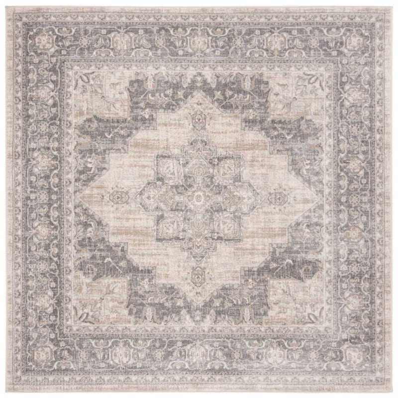 SAFAVIEH Brentwood Vassiliki Traditional Oriental Medallion Rug - 8' Square - Cream/Grey