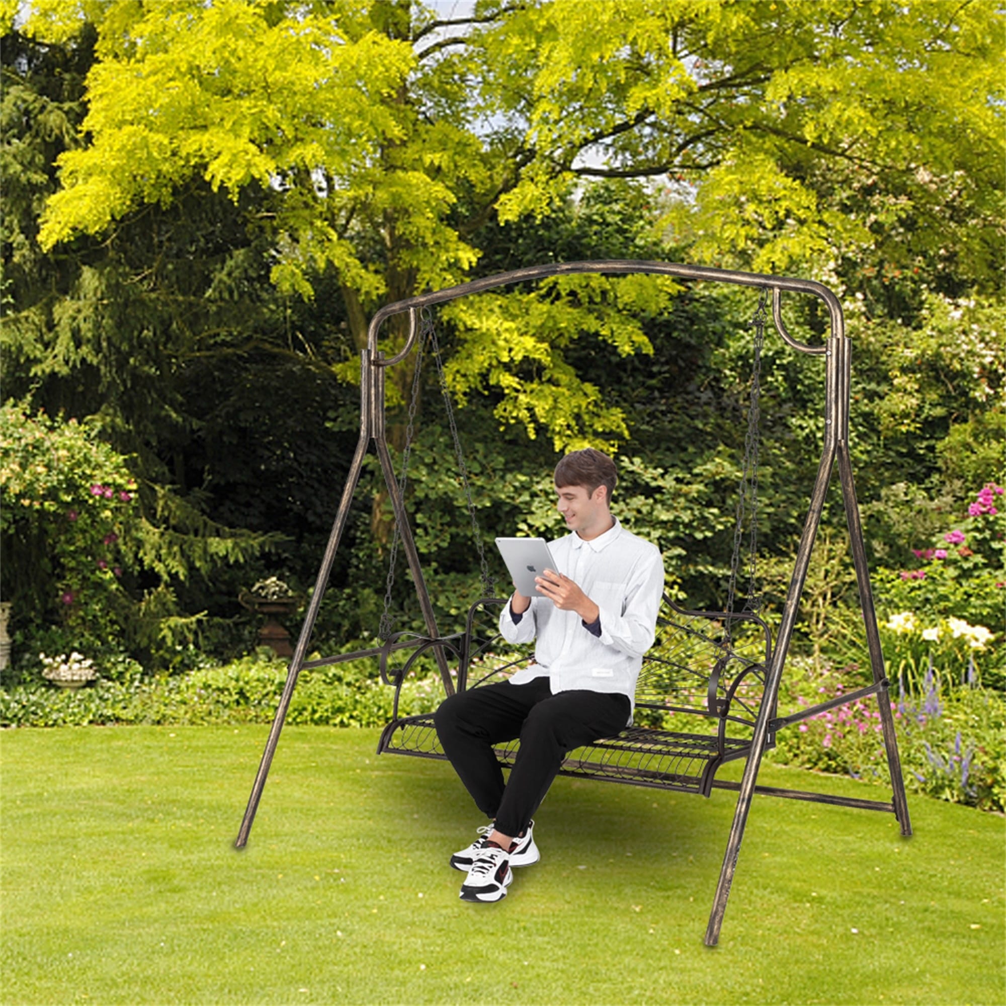 Artisasset Paint Sun Shape Outdoor Garden Double Iron Art Swing
