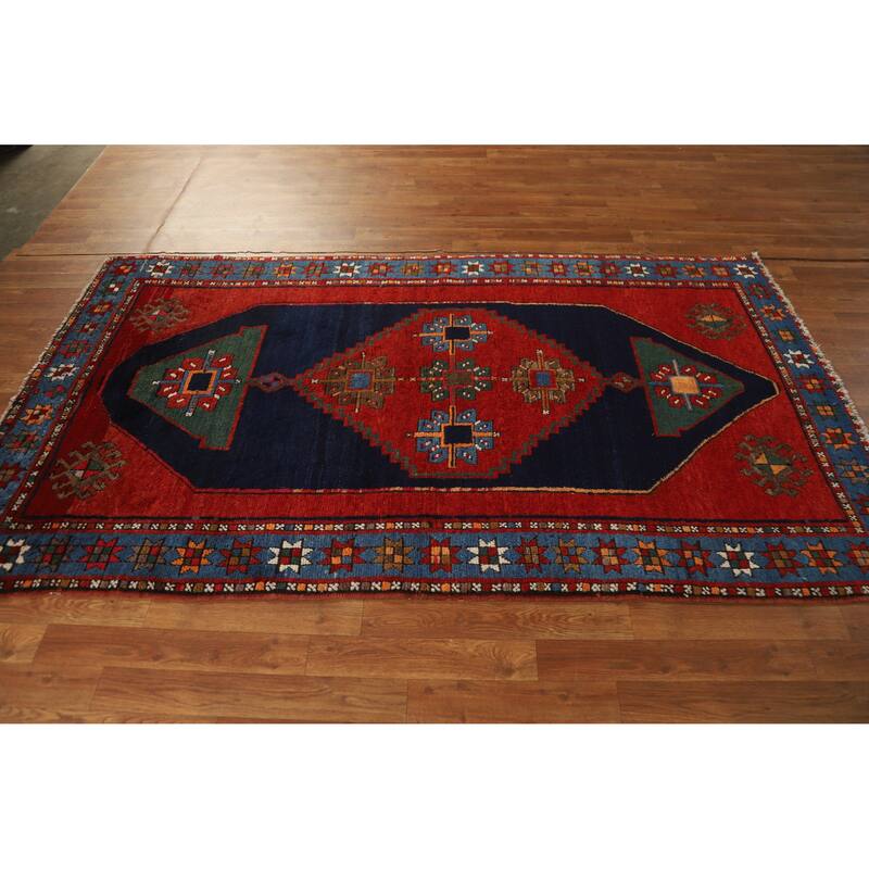 Hand Knotted Oriental 100% Wool Carpet Traditional Tribal Red Kazak Area Rug - 7' 6'' X 4' 2''