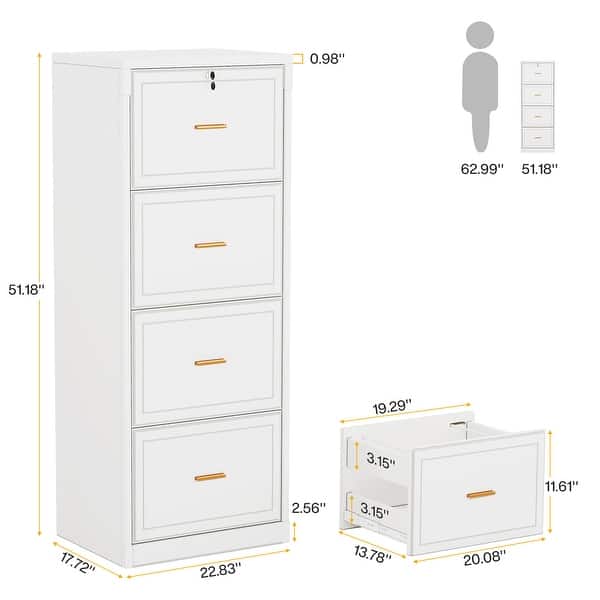 dimension image slide 0 of 6, 4 Drawer Wood File Cabinet with Lock for Home Office