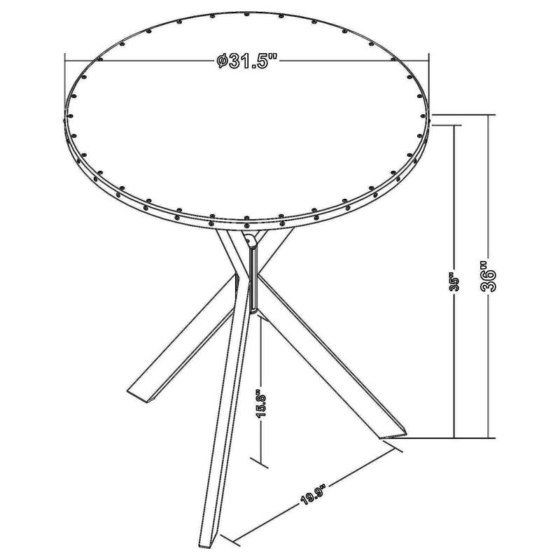 36 Inch Bar Table, Metal Top, Hammered Nails, Intersected Base, Silver
