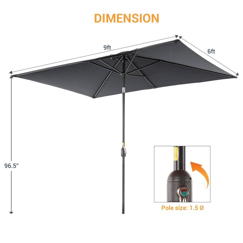 LIVOOSUN 6x9Ft Patio Market Umbrella Weather-Resistant Table Umbrella