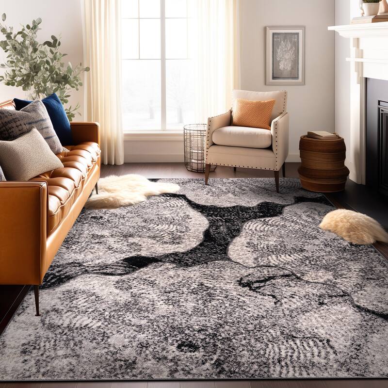 World Rug Gallery Contemporary Floral Design Black Area Rug